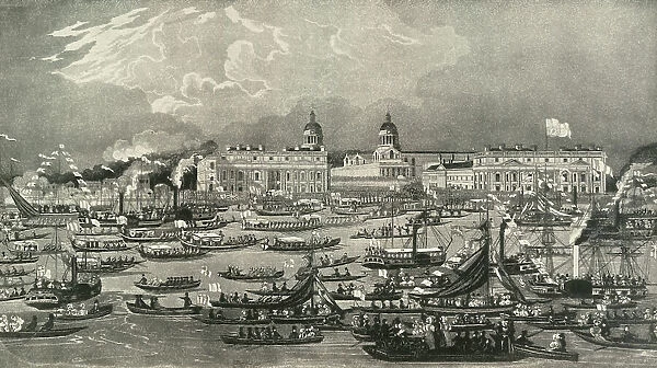 'By Water from Greenwich to the Tower' Royal Aquatic Excursion to Greenwich Hospital, 1838, 1937. Creator: Unknown. 'By Water from Greenwich to the Tower' Royal Aquatic Excursion to Greenwich Hospital, 1838, 1937. Creator: Unknown