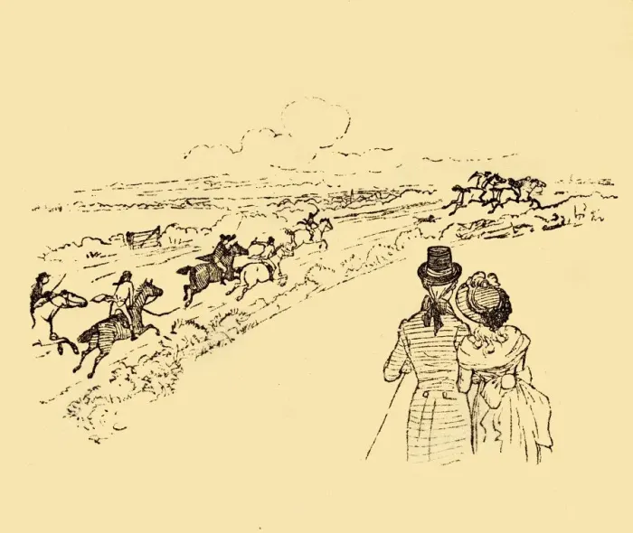 Framed Print : Bystanders watch as John Gilpin is chased across the countryside, 1878, (c1918). Creator Framed Print : Bystanders watch as John Gilpin is chased across the countryside, 1878, (c1918). Creator