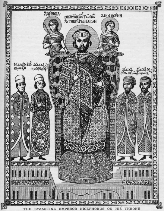 Framed Print : The Byzantine Emperor Nicephorus on his throne, 11th century (1908) Framed Print : The Byzantine Emperor Nicephorus on his throne, 11th century (1908)