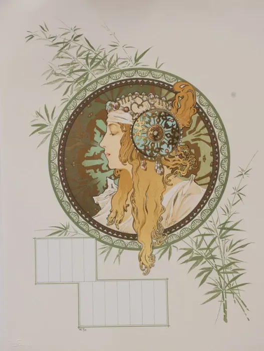 Framed Print : Byzantine Heads: Blonde (Calendar), 1897. Creator: Mucha, Alfons Marie (1860-1939) Framed Print : Byzantine Heads: Blonde (Calendar), 1897. Creator: Mucha, Alfons Marie (1860-1939)