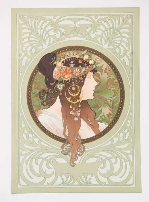 Framed Print : Byzantine Heads: Brunette, 1897. Creator: Mucha, Alfons Marie (1860-1939) Framed Print : Byzantine Heads: Brunette, 1897. Creator: Mucha, Alfons Marie (1860-1939)