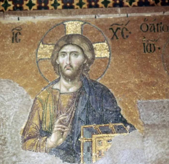 Framed Print : Detail of a Byzantine mosaic of Christ, 12th century Framed Print : Detail of a Byzantine mosaic of Christ, 12th century