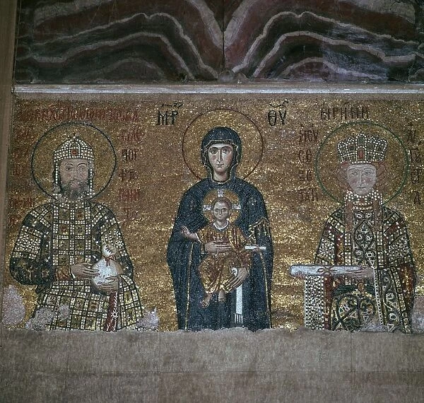 A Byzantine mosaic of the Virgin and Child between the Emperor John II Comnenus and Empress Irene