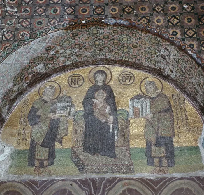 Framed Print : Byzantine mosaic of the Virgin with Justinian and Constantine Framed Print : Byzantine mosaic of the Virgin with Justinian and Constantine