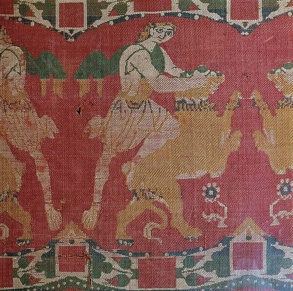 Byzantine silk with a motif of a hero and lion