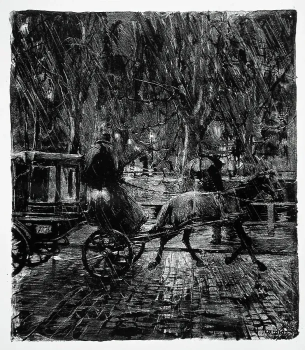 Framed Print : Cab in the rain, 1896. Creator: Franz Skarbina Framed Print : Cab in the rain, 1896. Creator: Franz Skarbina