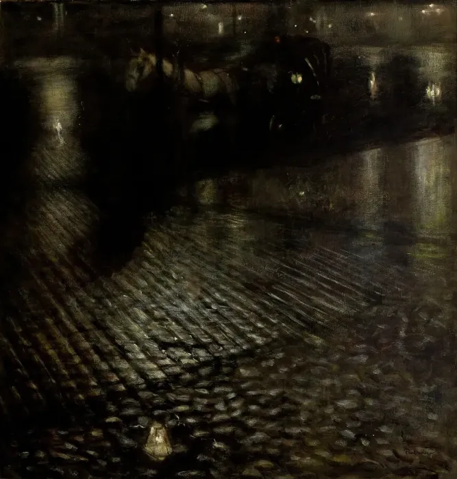 Framed Print : Cab in the Rain, 1896. Creator: Pankiewicz, Józef (1866-1940) Framed Print : Cab in the Rain, 1896. Creator: Pankiewicz, Józef (1866-1940)