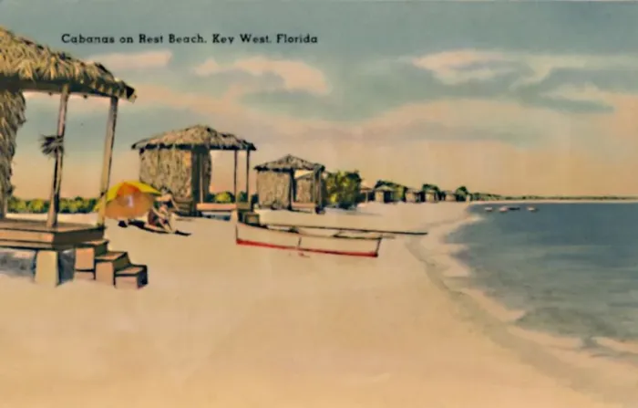Framed Print : Cabanas on Rest Beach, Key West, Florida, c1940s Framed Print : Cabanas on Rest Beach, Key West, Florida, c1940s