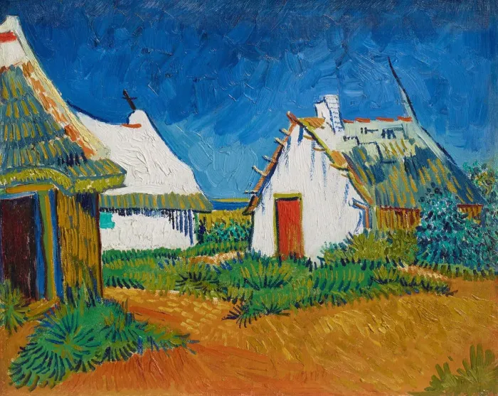 Framed Print : Cabanes blanches aux Saintes-Maries (Three white cottages in Saintes-Maries), 1888 Framed Print : Cabanes blanches aux Saintes-Maries (Three white cottages in Saintes-Maries), 1888