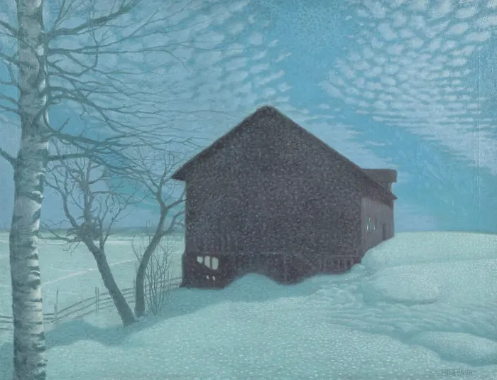 Framed Print : The cabin in the snow. Creator: Lindh, Bror (1877-1941) Framed Print : The cabin in the snow. Creator: Lindh, Bror (1877-1941)