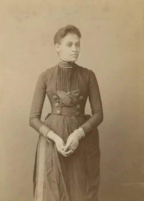 Framed Print : Cabinet card of a woman, 1885-1892. Creator: William J. Kuebler Framed Print : Cabinet card of a woman, 1885-1892. Creator: William J. Kuebler