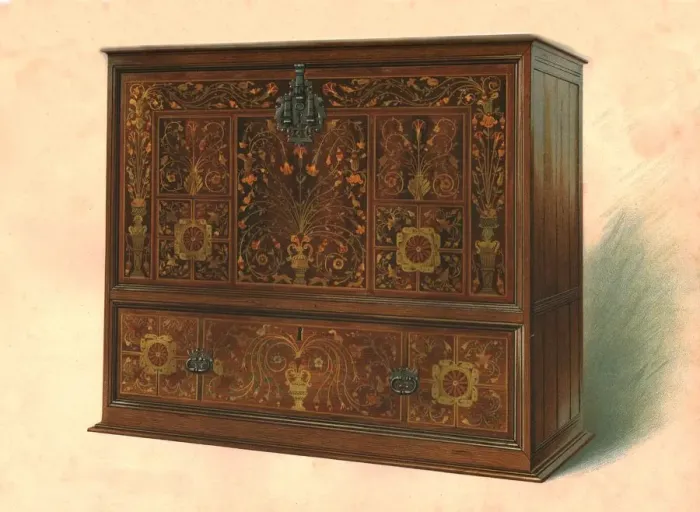 Framed Print : Cabinet inlaid with marquetry, 1904. Artist: Shirley Slocombe Framed Print : Cabinet inlaid with marquetry, 1904. Artist: Shirley Slocombe