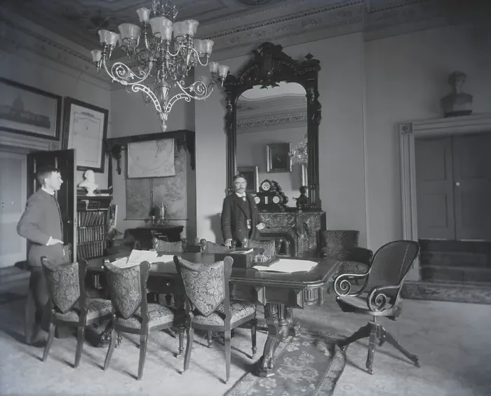 Framed Print : Cabinet room, figures, 1889. Creator: Frances Benjamin Johnston Framed Print : Cabinet room, figures, 1889. Creator: Frances Benjamin Johnston