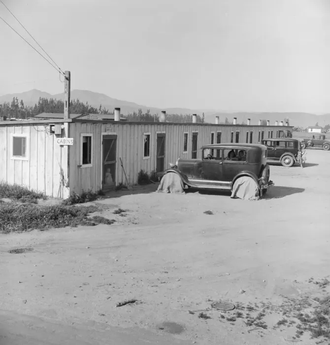 Framed Print : Ten cabins which rent for ten dollars... Arkansawyers... camp, Greenfield, Salinas Valley, CA, 1939. Creator: Dorothea Lange Framed Print : Ten cabins which rent for ten dollars... Arkansawyers... camp, Greenfield, Salinas Valley, CA, 1939. Creator: Dorothea Lange