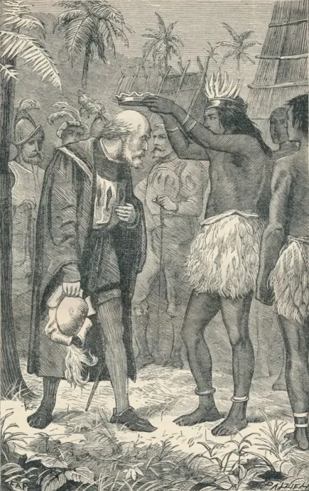 Framed Print : The Cacique Placing a Crown Upon the Head of Columbus, 1904 Framed Print : The Cacique Placing a Crown Upon the Head of Columbus, 1904