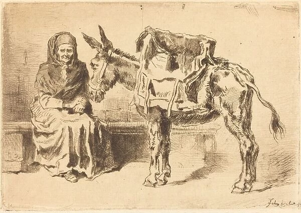 Cacoletiere Assise (Seated Woman and Ass), 1875. Creator: Felix Hilaire Buhot