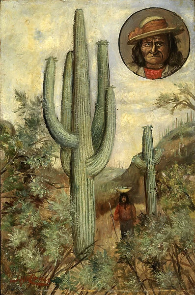 Cactus Landscape with Portrait of Geronimo, 1886-1909. Creator: Henry H. Cross