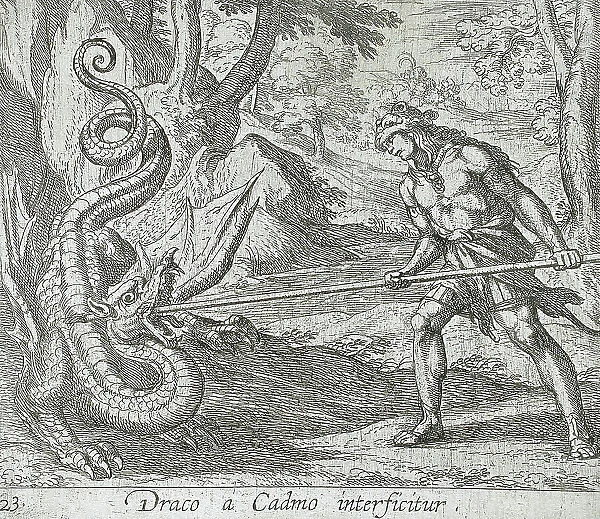 Cadmus Killing the Serpent, published 1606. Creators: Antonio Tempesta, Wilhelm Janson