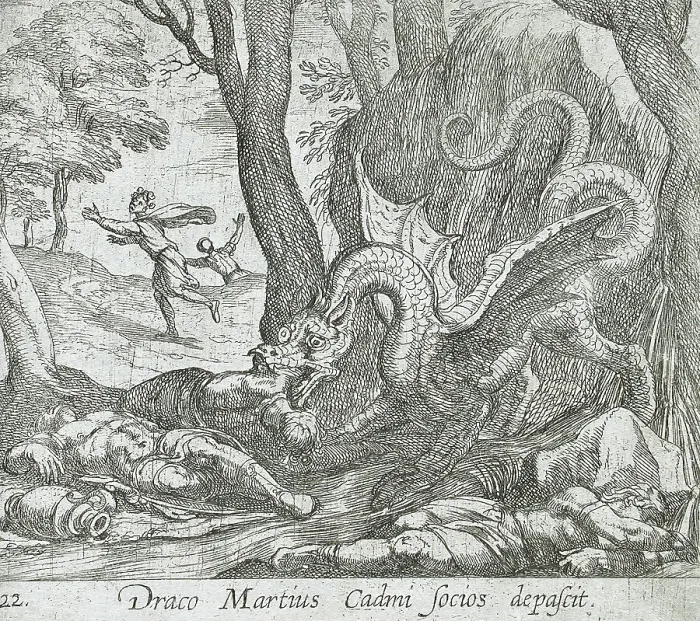 Framed Print : Cadmus's Men Killed by the Serpent, published 1606. Creators: Antonio Tempesta, Wilhelm Janson Framed Print : Cadmus's Men Killed by the Serpent, published 1606. Creators: Antonio Tempesta, Wilhelm Janson