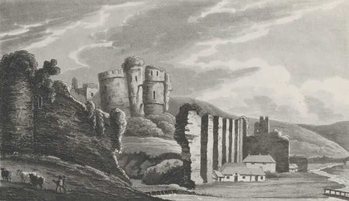 Framed Print : Caerphilly Castle, from Remarks on a Tour to North and South Wales, in the year 1797, 1800. Creator: John Hill Framed Print : Caerphilly Castle, from Remarks on a Tour to North and South Wales, in the year 1797, 1800. Creator: John Hill