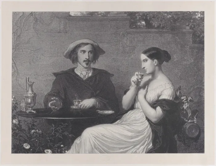 Framed Print : The Cafe, 1840. Creator: Francois-Joseph-Aimede Lemud Framed Print : The Cafe, 1840. Creator: Francois-Joseph-Aimede Lemud