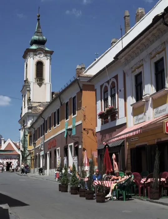 Framed Print : Cafe and church, Szentendre, Hungary Framed Print : Cafe and church, Szentendre, Hungary