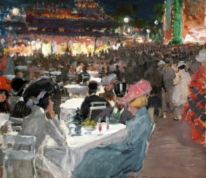 Framed Print : Cafe in Paris at Night, 1901. Artist: Vinogradov, Sergei Arsenyevich (1869-1938)
