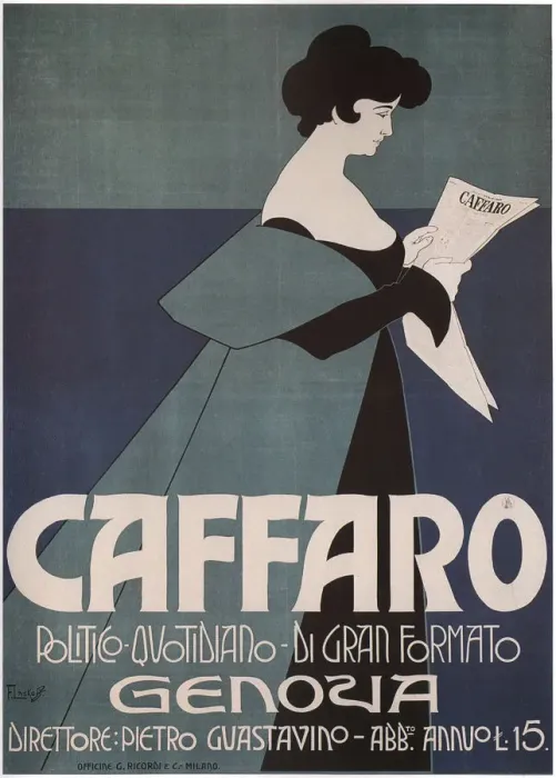 Framed Print : Caffaro Genoa Newspaper, 1901. Artist: Laskowski (Laskoff), Francois (Franz) (1869-1918) Framed Print : Caffaro Genoa Newspaper, 1901. Artist: Laskowski (Laskoff), Francois (Franz) (1869-1918)
