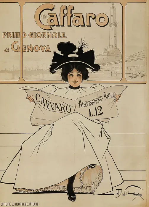Framed Print : Caffaro, Primo Giornale Di Genova, 1897. Creator: Villa, Aleardo (1865-1906) Framed Print : Caffaro, Primo Giornale Di Genova, 1897. Creator: Villa, Aleardo (1865-1906)