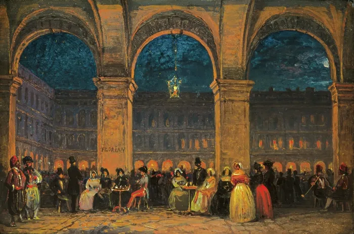 Framed Print : Caffe Florian on the Piazza San Marco, Venice, c1860-1870. Creator: Grubacs, Carlo (1801-1864)