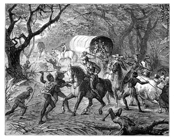 Framed Print : The Caffre War: Natives attacking a convoy, 19th century Framed Print : The Caffre War: Natives attacking a convoy, 19th century