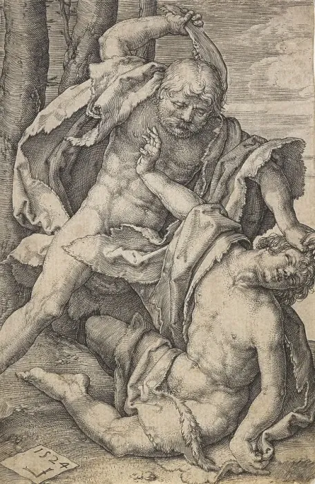 Framed Print : Cain killing Abel, 1524. Creator: Lucas van Leyden Framed Print : Cain killing Abel, 1524. Creator: Lucas van Leyden