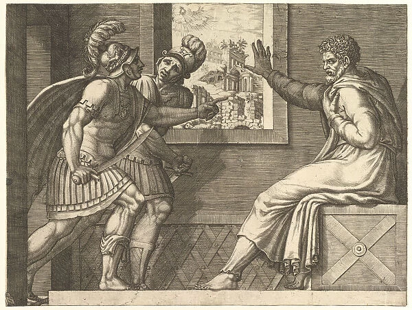 Caius Marius in Prison, two Cimbrian soldiers entering his cell, 1560-69