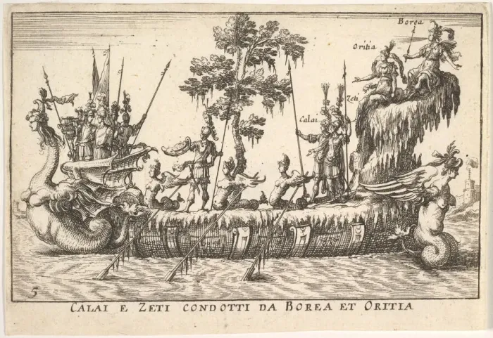 Framed Print : Calais and Zetes led by Boreas and Oreithyia (Calai e Zeti condotti da Borea et Oritia)