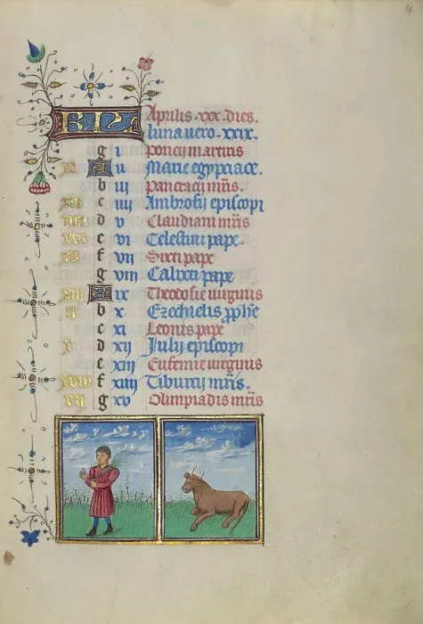 Framed Print : Calendar Page for April: Picking Flowers: Taurus; Book of Hours, about 1450-1455. Creator: Master of the Lee Hours Framed Print : Calendar Page for April: Picking Flowers: Taurus; Book of Hours, about 1450-1455. Creator: Master of the Lee Hours