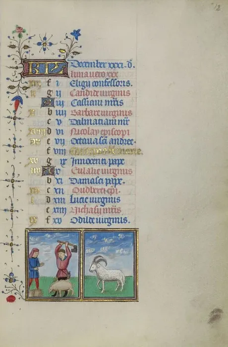 Framed Print : Calendar Page for December: Slaughtering a Pig: Capricorn; Book of Hours, about 1450-1455. Creator: Master of the Lee Hours Framed Print : Calendar Page for December: Slaughtering a Pig: Capricorn; Book of Hours, about 1450-1455. Creator: Master of the Lee Hours