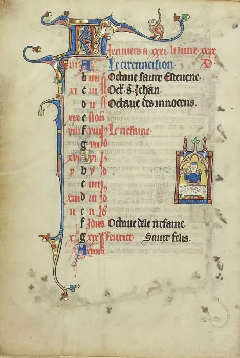 Framed Print : Calendar Page for January: Feasting: Janus; Ruskin Hours, about 1300. Creator: Unknown Framed Print : Calendar Page for January: Feasting: Janus; Ruskin Hours, about 1300. Creator: Unknown