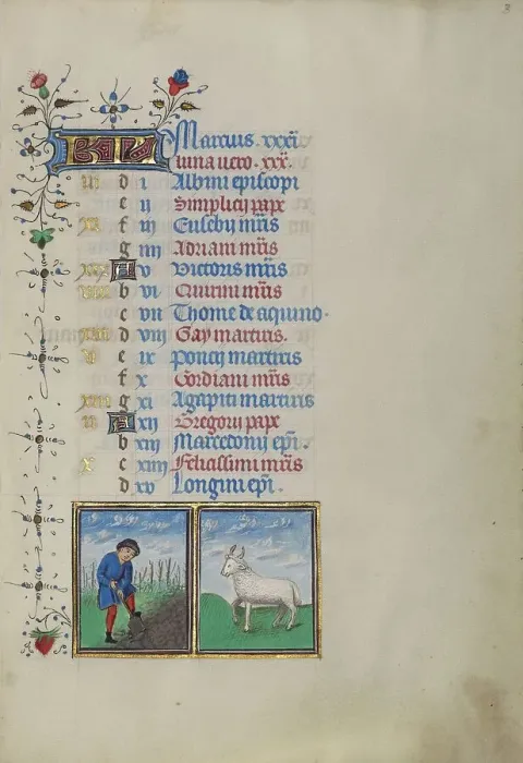 Framed Print : Calendar Page for March: Digging: Aries; Book of Hours, about 1450-1455. Creator: Master of the Lee Hours Framed Print : Calendar Page for March: Digging: Aries; Book of Hours, about 1450-1455. Creator: Master of the Lee Hours