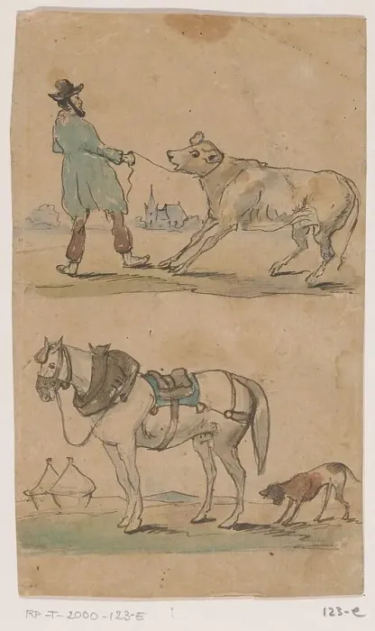 Framed Print : Calf and horse, 1849. Creator: Johannes Tavenraat Framed Print : Calf and horse, 1849. Creator: Johannes Tavenraat