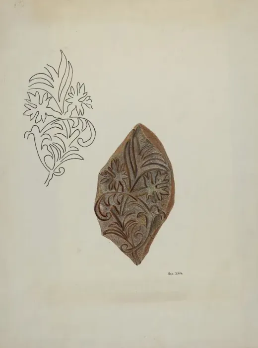 Framed Print : Calico Printing Block, c. 1941. Creator: George File Framed Print : Calico Printing Block, c. 1941. Creator: George File
