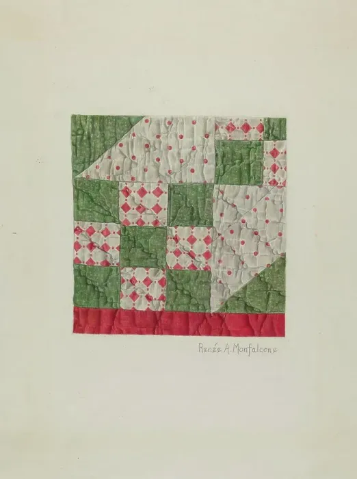 Framed Print : Calico Quilt (Patchwork), c. 1942. Creator: Renee A. Monfalcone Framed Print : Calico Quilt (Patchwork), c. 1942. Creator: Renee A. Monfalcone