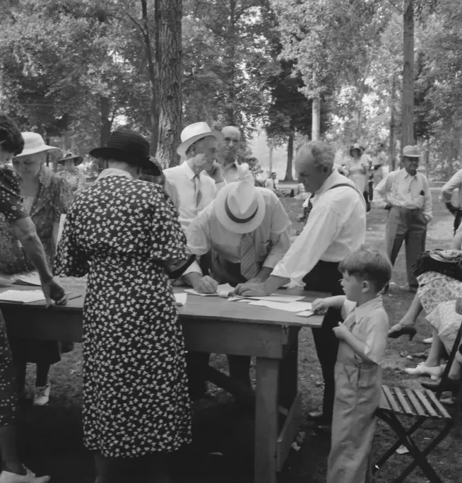 Framed Print : California Day, a picnic in town park on the Rogue River, Grants Pass, Oregon, 1939. Creator: Dorothea Lange Framed Print : California Day, a picnic in town park on the Rogue River, Grants Pass, Oregon, 1939. Creator: Dorothea Lange
