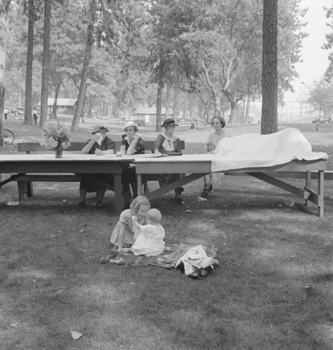 Framed Print : California Day, a picnic in town park on the Rogue River, Grants Pass, Oregon, 1939. Creator: Dorothea Lange Framed Print : California Day, a picnic in town park on the Rogue River, Grants Pass, Oregon, 1939. Creator: Dorothea Lange