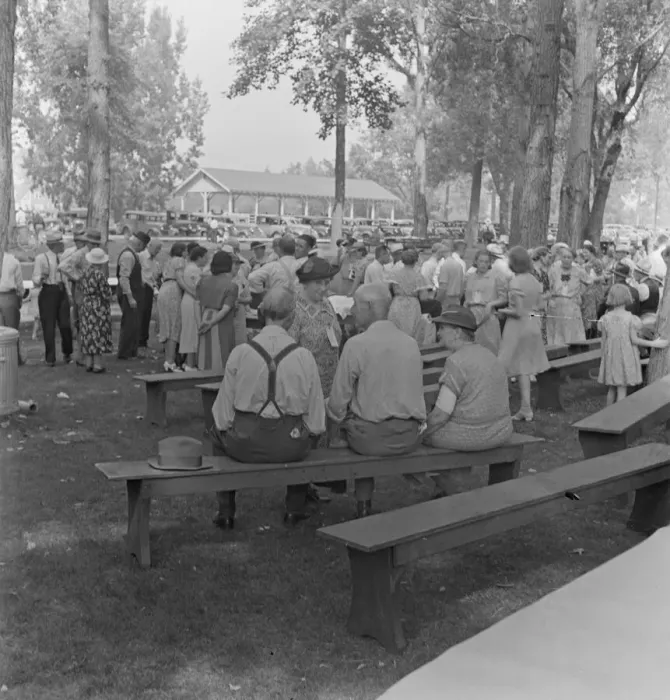 Framed Print : California Day, picnic in town park on the Rogue River, 1939. Creator: Dorothea Lange Framed Print : California Day, picnic in town park on the Rogue River, 1939. Creator: Dorothea Lange