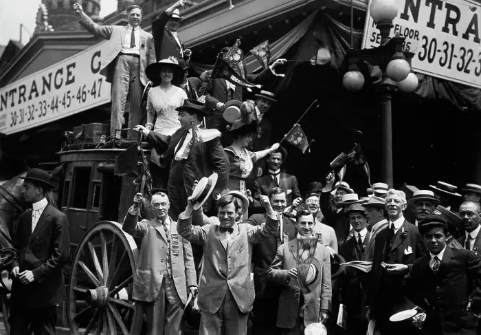 Framed Print : California delegates cheering on stagecoach at the 1912 Republican National Conv... June 18-22, 1912 Creator: Bain News Service Framed Print : California delegates cheering on stagecoach at the 1912 Republican National Conv... June 18-22, 1912 Creator: Bain News Service