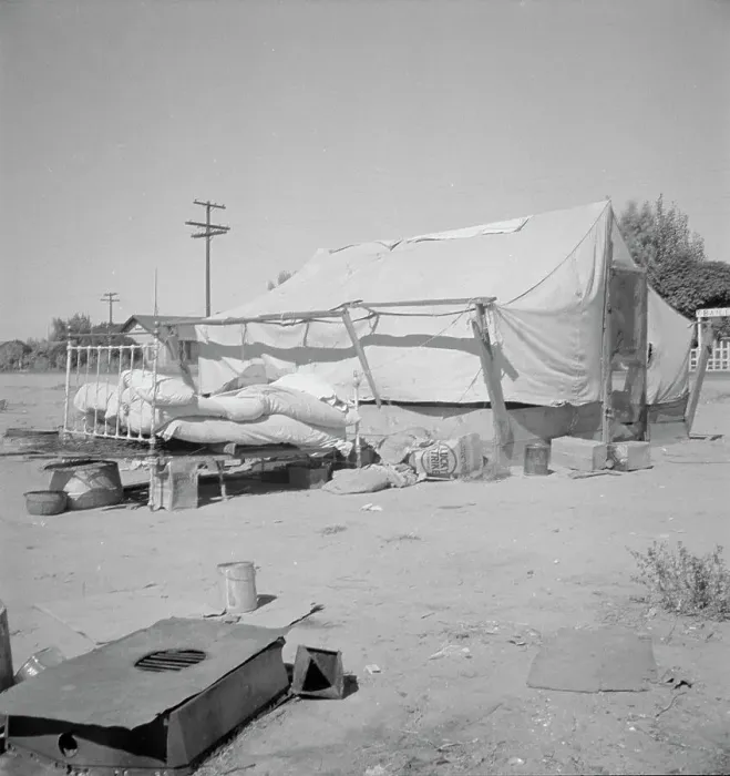 Framed Print : California home of Oklahoma drought refugee, 1936. Creator: Dorothea Lange Framed Print : California home of Oklahoma drought refugee, 1936. Creator: Dorothea Lange