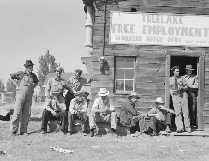Framed Print : California State Employment Service office, Tulelake, Siskiyou County, California, 1939. Creator: Dorothea Lange Framed Print : California State Employment Service office, Tulelake, Siskiyou County, California, 1939. Creator: Dorothea Lange