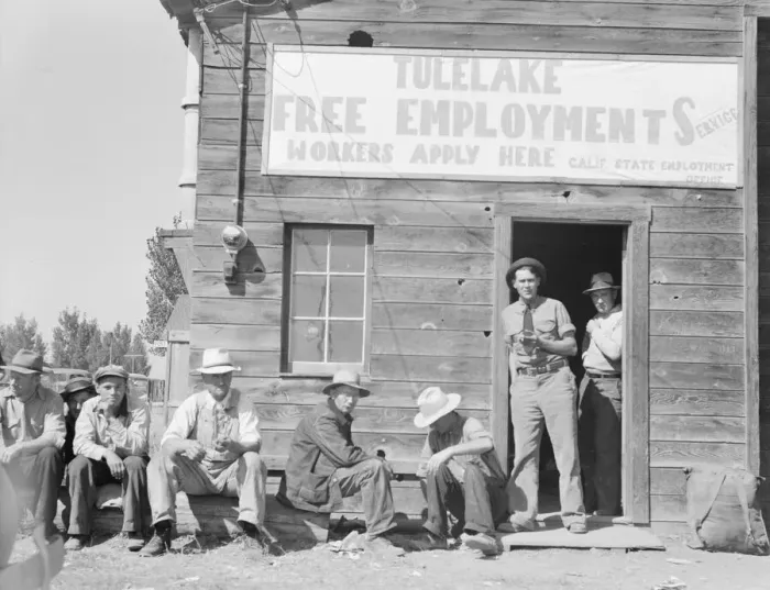 Framed Print : California State Employment Service office, Tulelake, Siskiyou County, California, 1939. Creator: Dorothea Lange Framed Print : California State Employment Service office, Tulelake, Siskiyou County, California, 1939. Creator: Dorothea Lange