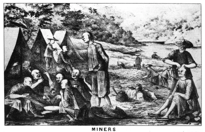 Framed Print : Californian gold miners, 19th century (1937). Artist: Britton & Rey Framed Print : Californian gold miners, 19th century (1937). Artist: Britton & Rey