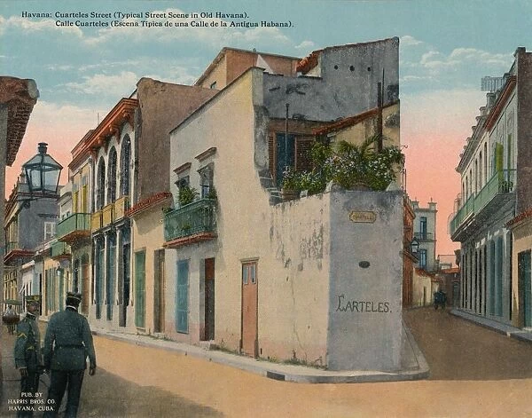 Calle Cuarteles, typical street scene in Old Havana, Cuba, c1920